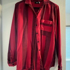 BDG Red Striped Flannel Button Down size M